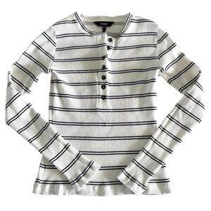 ME+EM Am Pm Striped Ribbed Henley Top